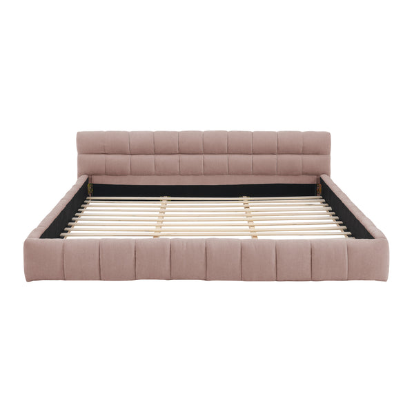 English Elm California King Upholstered Bed Frame In Soft Pink Chenille - No Box Spring Needed, Modern Design! W487P311319