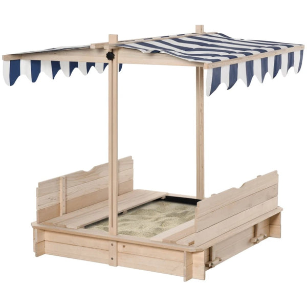 English Elm Kids Fir Wood Outdoor Sandbox with Canopy Shade Cover and Two Removable Benches T3971P438613
