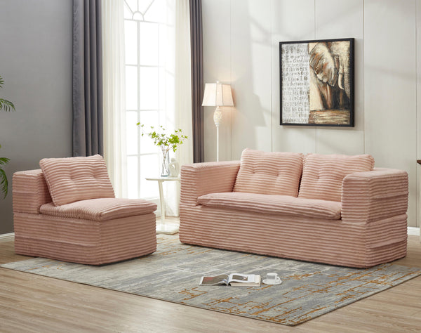 English Elm Multi Functional Sectional Sofa Bed Plush Corduroy Convertible 80" King Sleeper with Chaise, Deep Fluff Pink W3219P339466