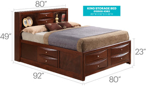 English Elm Spacious Cherry Finish King Storage Bed with Hidden Drawers, Contemporary Design, Easy Care Finish B078S00202