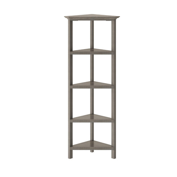 English Elm 4-shelf Tall Corner Bookcase Open Display Unit Walnut Wood for Living Room Gray Wash B2751P436410