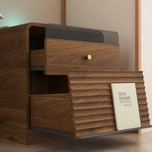 English Elm Nightstand Smart Bedside Cabinet with Led Strip Charging Station and Voice Night Light Wood W1321P413949