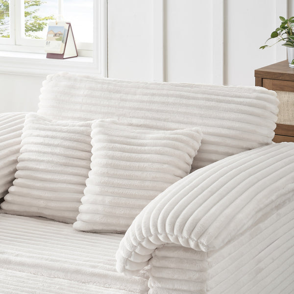 English Elm 47.24-inch corduroy armchair with storage ottoman and USB ports, spring seat, solid wood frame lounge White W3356S00024