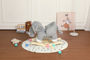 English Elm Kids Elephant Plush Rocking Toy with Sound Button Safety Belt and Sturdy Steel Frame W3723P374146