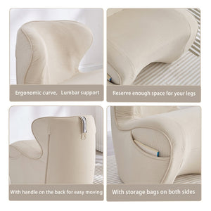 English Elm Ergonomic Floor Chair Velvet Upholstered Lumbar Support Seat for Reading Nook or Lounge Beige W1097P462002