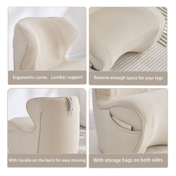 English Elm Ergonomic Floor Chair Velvet Upholstered Lumbar Support Seat for Reading Nook or Lounge Beige W1097P462002