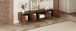 English Elm 70 Inch Fluted Entertainment Center Walnut Finish Solid Wood Legs Soft Close Storage N710P372582P