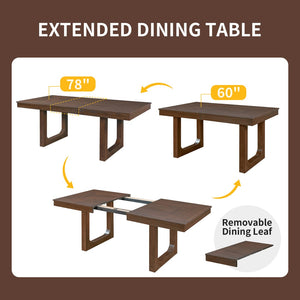 English Elm 7 Piece Farmhouse Dining Set Oak Veneer Extendable Table Six Upholstered Chairs Beige,Walnut N752S000090D-1