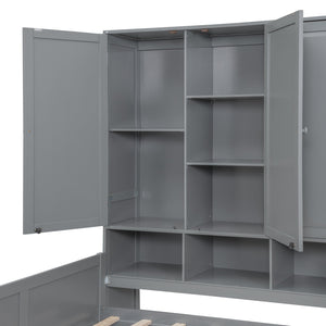 English Elm Full Size Wooden Daybed With Desk, Drawers, Shelves – Stylish Space-Saving Solution In Gray! N820S00055E