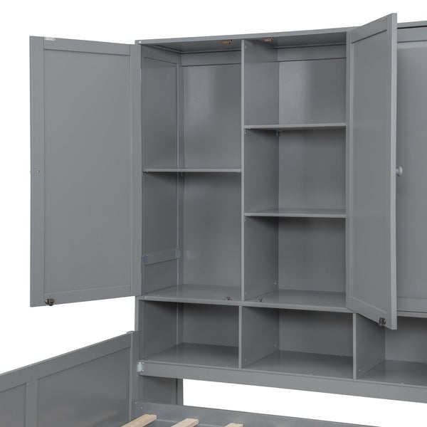 English Elm Full Size Wooden Daybed With Desk, Drawers, Shelves – Stylish Space-Saving Solution In Gray! N820S00055E