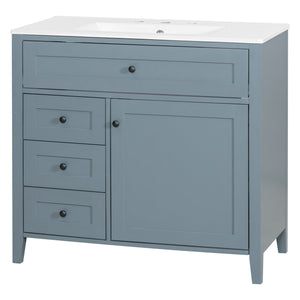 English Elm 36-Inch Blue Gray Modern Bathroom Vanity With Durable Rubberwood Cabinet, Sink & 3 Drawers For Storage N725P350821E