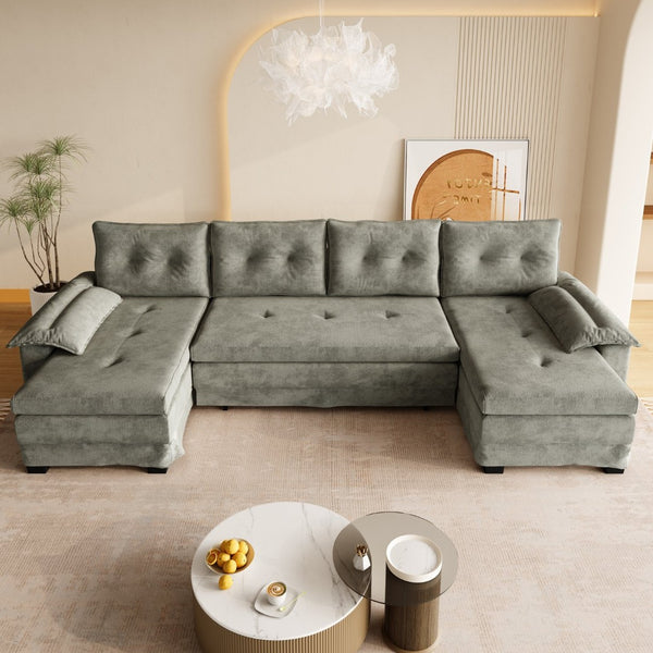 English Elm 109.5" Oversized U-shaped Sectional Sleeper Chenille Modular Sofa with Usb Ports Light Grey W1885S00439