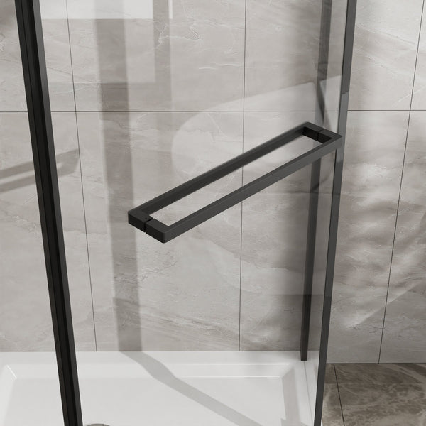 English Elm Goodyo Neo-Angle Frameless Shower Door with Acrylic Base 36"x36"x72" Tempered Glass Pivot System Black W1223S00024