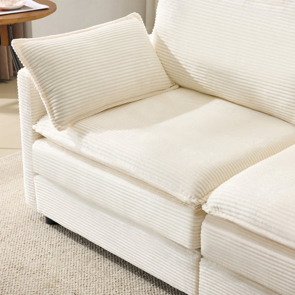 English Elm 69" Plush Cloud Loveseat Modular 2-Seater Sofa in Beige Corduroy, Convertible Ottoman, Durable Frame, 440lb Support W1829P324893