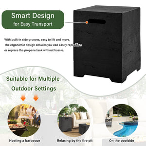 English Elm U_style Outdoor Mgo Propane Tank Cover Table Fluted Stone Finish Patio Side Accent Black N711P410561B