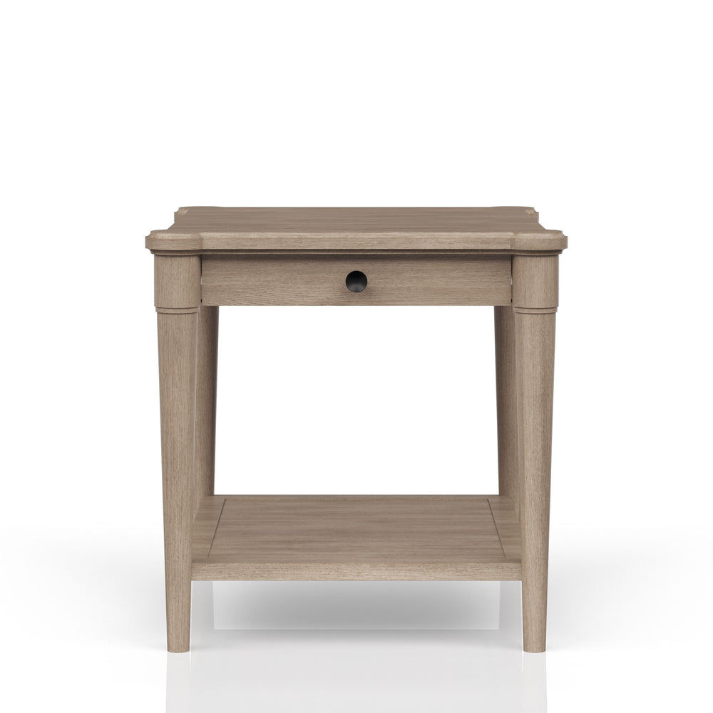 English Elm Sand Sand Finished End Table with Storage Drawer, Solid Wood + MDF, Transitional Casual Design, Shelf B2699P218289