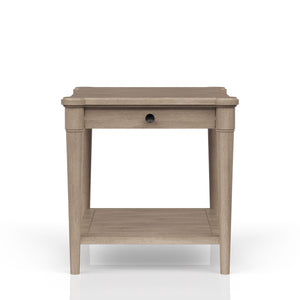 English Elm Sand Sand Finished End Table with Storage Drawer, Solid Wood + MDF, Transitional Casual Design, Shelf B2699P218289