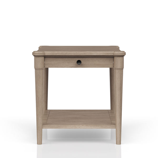 English Elm Sand Sand Finished End Table with Storage Drawer, Solid Wood + MDF, Transitional Casual Design, Shelf B2699P218289