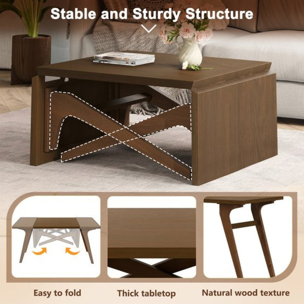 English Elm Transformer Solid Wood Convertible Table Adjustable Height Expandable Top for Small Spaces Walnut N735P406282D