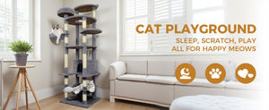 English Elm 71 Inch Floral Cat Tower with Condo Hammock Sisal Posts and Plush Perches for Large Breeds Dark Gray W243P326648