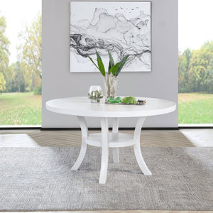 English Elm Tyler Round Wood Dining Table with Lower Shelf Seats Six in Pearl White Finish B062P447714