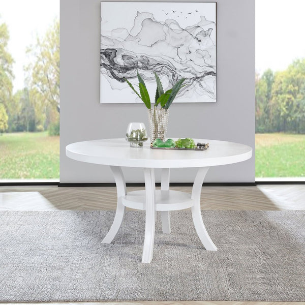 English Elm Tyler Round Wood Dining Table with Lower Shelf Seats Six in Pearl White Finish B062P447714