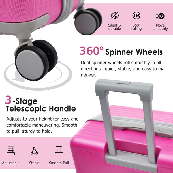 English Elm Luggage 3 Piece Hardshell Abs Set with Spinner Wheels Tsa Lock Travel Ready Pink N730P304620P