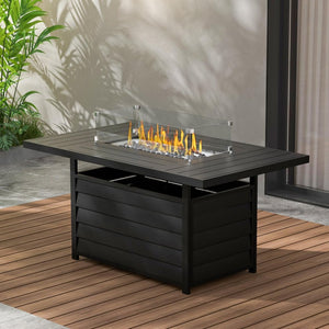 English Elm 54.3 Inch Aluminum Rectangular Propane Fire Table with Convertible Lid for Patio Black B082S00072