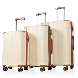 English Elm Luggage Set 3 Piece Abs Hard Shell Expandable Suitcase with Tsa Lock Spinner Wheels Brown White N730P296765O