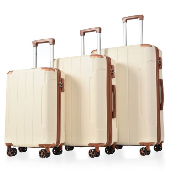 English Elm Luggage Set 3 Piece Abs Hard Shell Expandable Suitcase with Tsa Lock Spinner Wheels Brown White N730P296765O