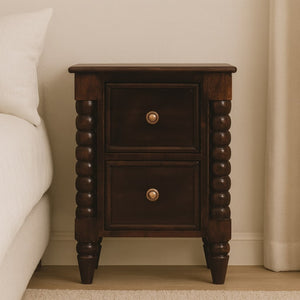 English Elm Solid Wood Bexley Spindle Bedside Table - Elegant Mango Wood Design With Warm Winewood Finish B182P391944-GIGA