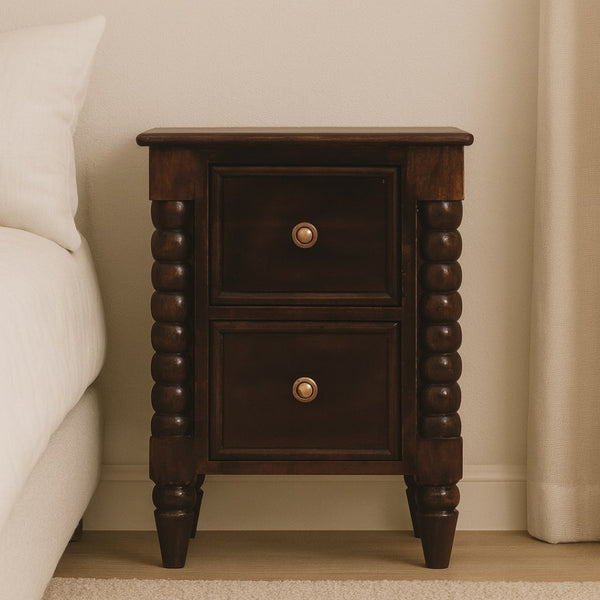 English Elm Solid Wood Bexley Spindle Bedside Table - Elegant Mango Wood Design With Warm Winewood Finish B182P391944-GIGA