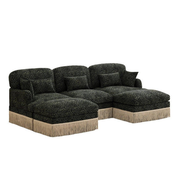 English Elm 100"comfy Chenille Leopard Print U-shaped Sectional with Tassel Trim and Modular Ottomans Green W5656S00033