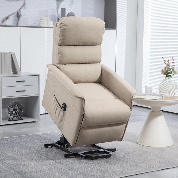 English Elm HOMCOM Electric Lift Recliner Chair with Remote Control, Supportive Foam & Pocket Storage for Seniors Beige W2225P217221