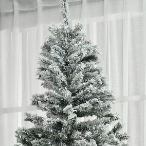 English Elm HOMCOM 7.5' Flocked Artificial Christmas Tree Prelit with 500 Cold White LEDs, 1254 Branches, Flame-Retardant W2225P173951