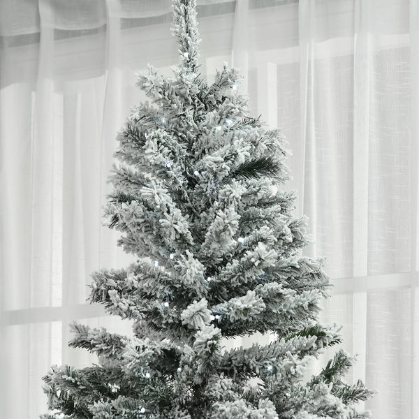English Elm HOMCOM 7.5' Flocked Artificial Christmas Tree Prelit with 500 Cold White LEDs, 1254 Branches, Flame-Retardant W2225P173951