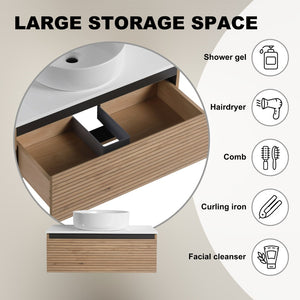 English Elm 30'' Floating Bathroom Vanity with Ceramic Vessel Sink and Soft Close Drawer W999S00359