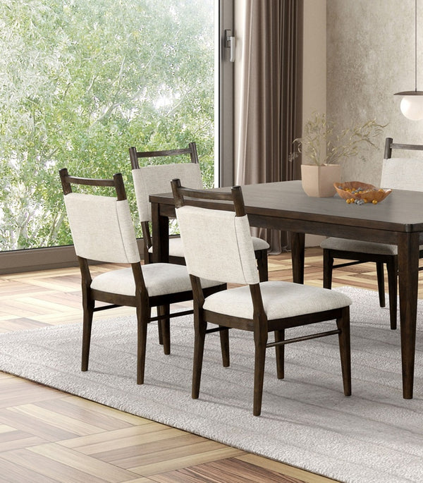 English Elm 7pc Modern Farmhouse Dining Set with Gold Chevron Trim 72" Table & Upholstered Chairs, Elegant Centerpiece Dark Walnut 76 L x 44 W x 7 H B2741S00100