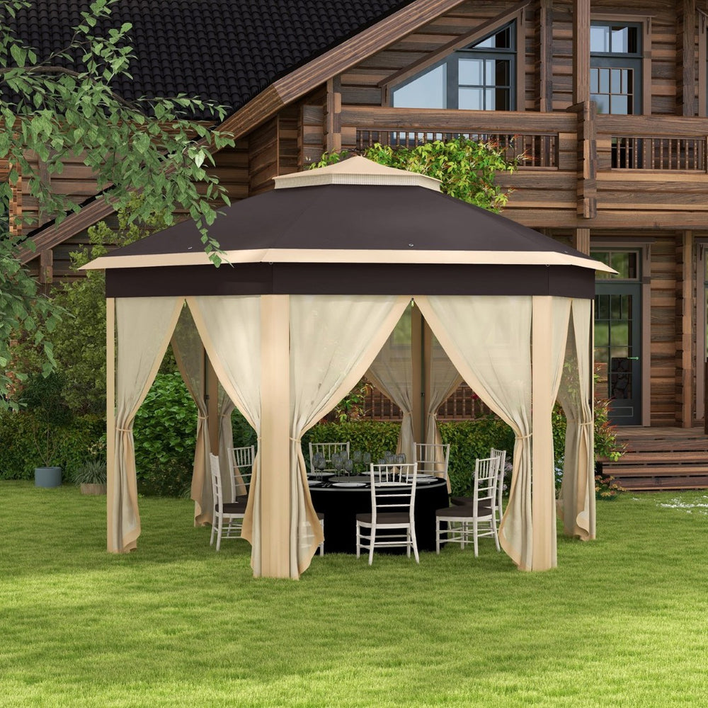 English Elm Outsunny 13' X 13' Hexagonal Pop Up Gazebo With Mesh Netting, Durable Canopy For Outdoor Events & Parties W2225P174258-GIGA