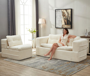 English Elm Multi Functional Sectional Sofa Bed Plush Corduroy Convertible 80" King Sleeper with Chaise, Deep Fluff Beige W3219P339464