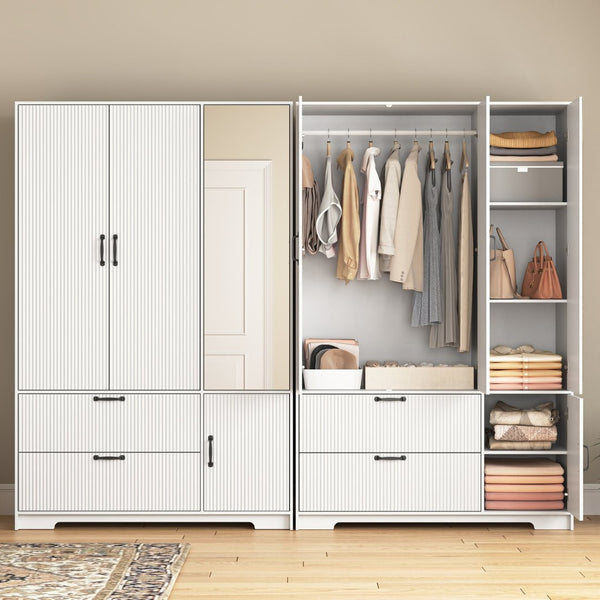 English Elm 8 Drawer Tall Chest Slim Particleboard Build Smooth Gliding Storage for Bedroom Closet White W409S00009