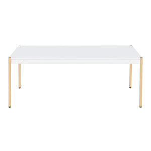 English Elm Rectangular Wooden Top Coffee Table with Gold Legs, Sleek Smooth Surface for Modern Living Rooms White+Gold B016P313022
