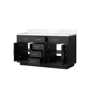 English Elm Black Oak Double Bath Vanity With Carrara Marble Top - Elegant 60” W X 22” D, Fully Assembled Quality B2731P260834