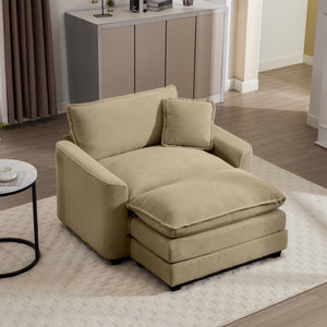 English Elm Comfortable Deep Seat Chair With Footstool & Pillow – Plush Corduroy For Living Room & Bedroom Use W714S00701