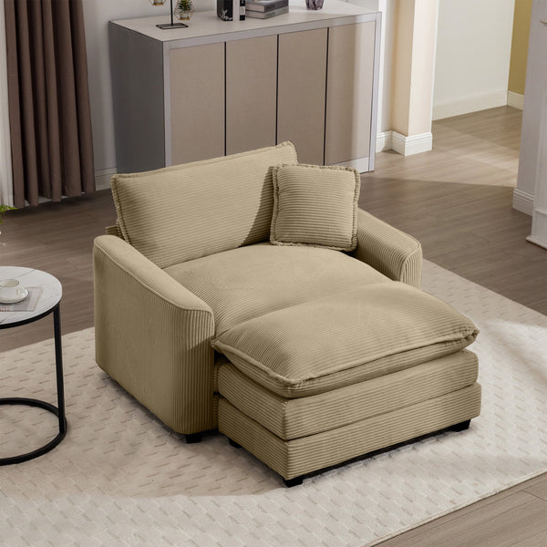 English Elm Comfortable Deep Seat Chair With Footstool & Pillow – Plush Corduroy For Living Room & Bedroom Use W714S00701