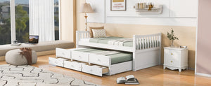 English Elm Daybed Twin Frame with Pull Out Trundle and Three Storage Drawers for Kids Rooms White LP100241AAK