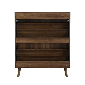 English Elm Medieval-style Walnut Tilt-out Shoe Cabinet Vertical Groove Entryway Storage Unit W1706P465293