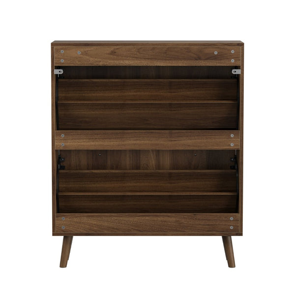 English Elm Medieval-style Walnut Tilt-out Shoe Cabinet Vertical Groove Entryway Storage Unit W1706P465293