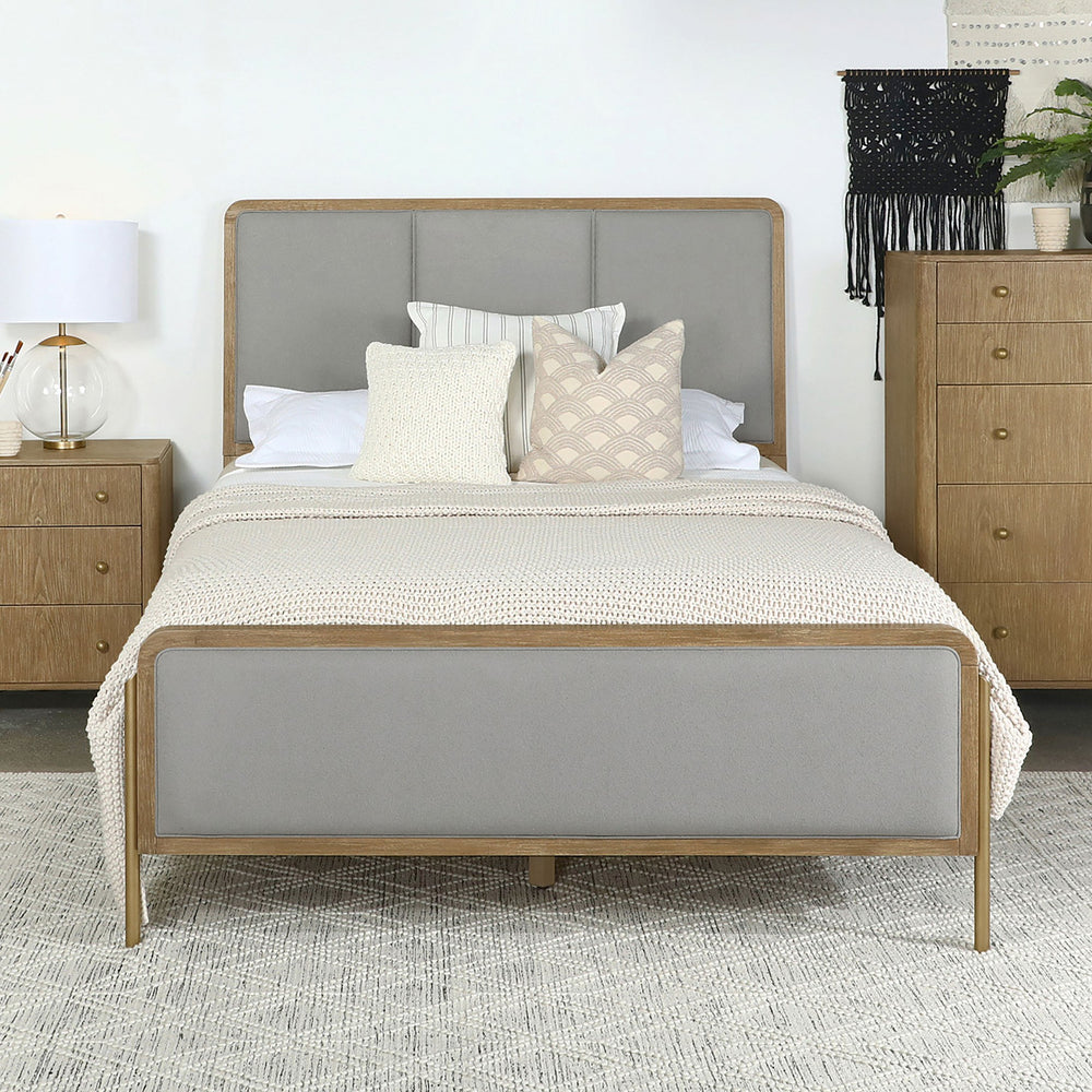 English Elm Arini Sand Wash Grey Upholstered Eastern King Panel Bed - Vintage Elegance For Your Bedroom Retreat B062S00870