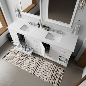 English Elm White Double Bath Vanity 84" W X 22" D With White Quartz Top, Storage Galore & Faucet Set Included B2731P258421-GIGA